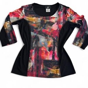 Y2K Graphic Top, Vintage, Woman’s, Size Medium, Pink And Red Splatter